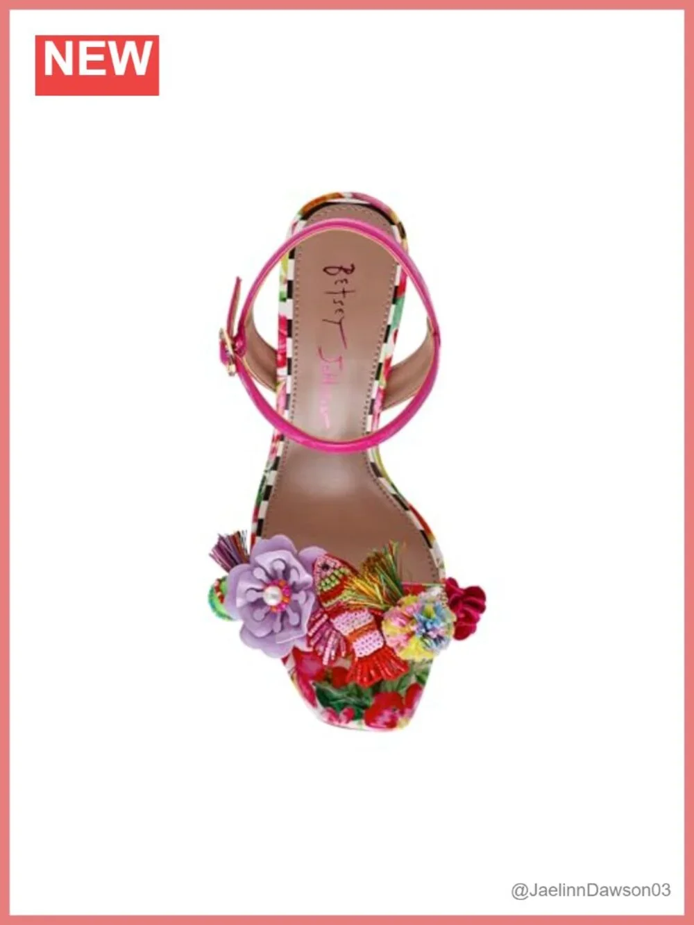 Heeled Sandals with Ankle Strap & Floral Print